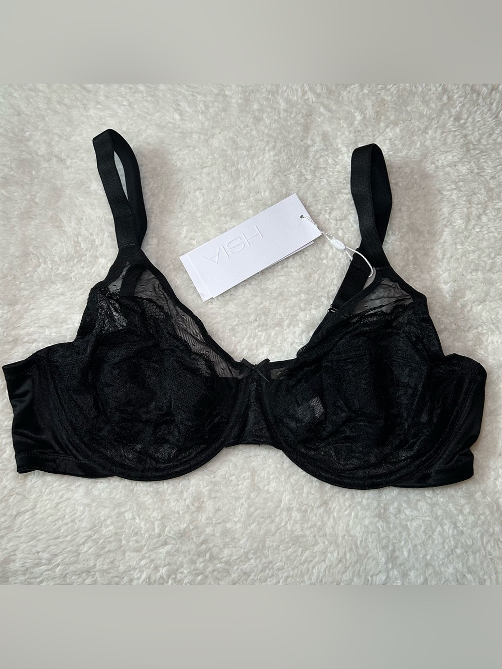 HSIA Enchanted Unlined Lace Underwire Bra 38C Black NEW